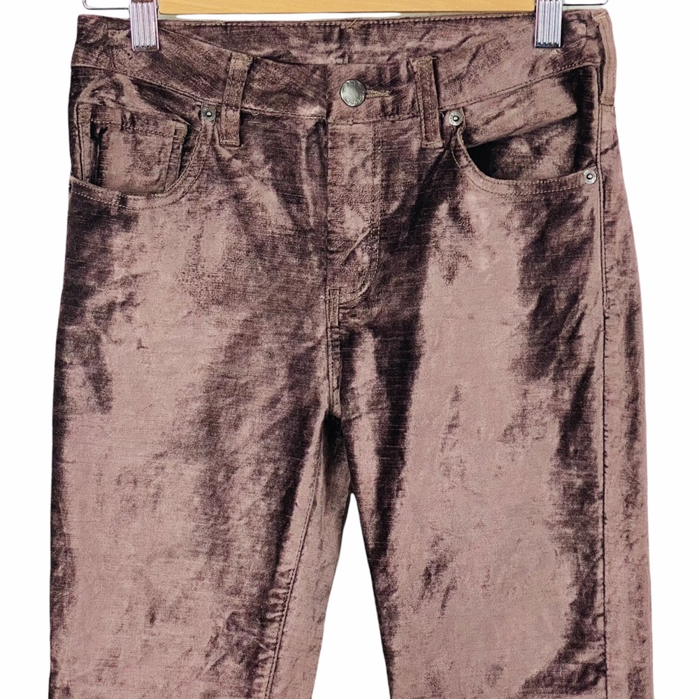 Free People Velvet Metallic Coated Cropped High Rise Disco Flare Jeans 25 Brown - Picture 7 of 13